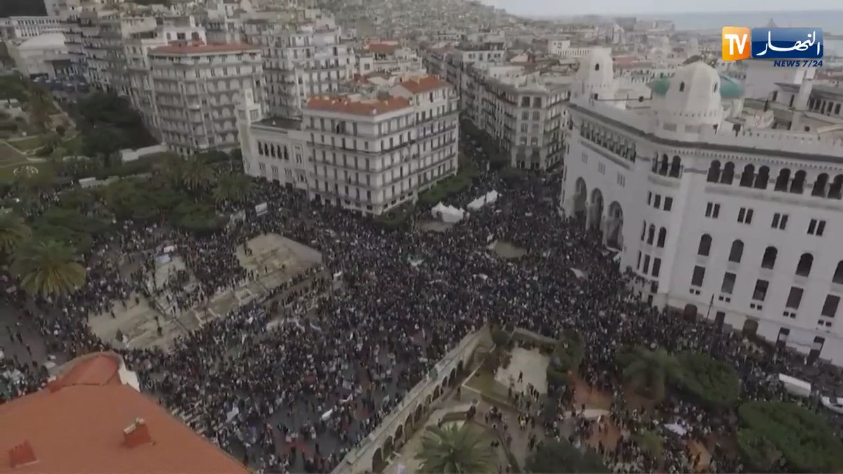 Drone footage shows thousands of Algerian protesting against President Bouteflika's move to scrap Algeria next month's elections    