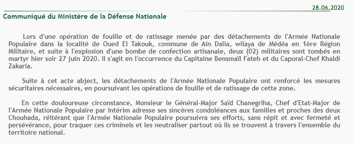 Algeria- ANP killed 3 militants in the area of Derrag, Medea Province.  This comes after 2 notable incidents in the area in June in which 3 soldiers were killed